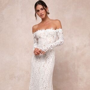 Lulu's White Lace Off-Shoulder Maxi Dress